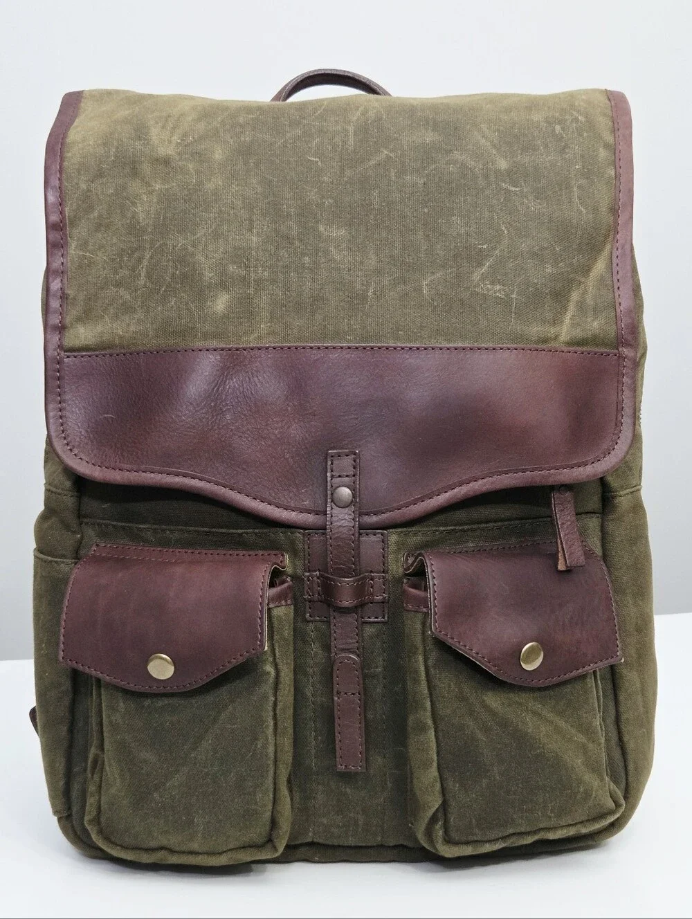 MISSION MERCANTILE CAMPAIGN WAXED CANVAS BACKPACK BAG - FOREST CANVAS / SMOKE